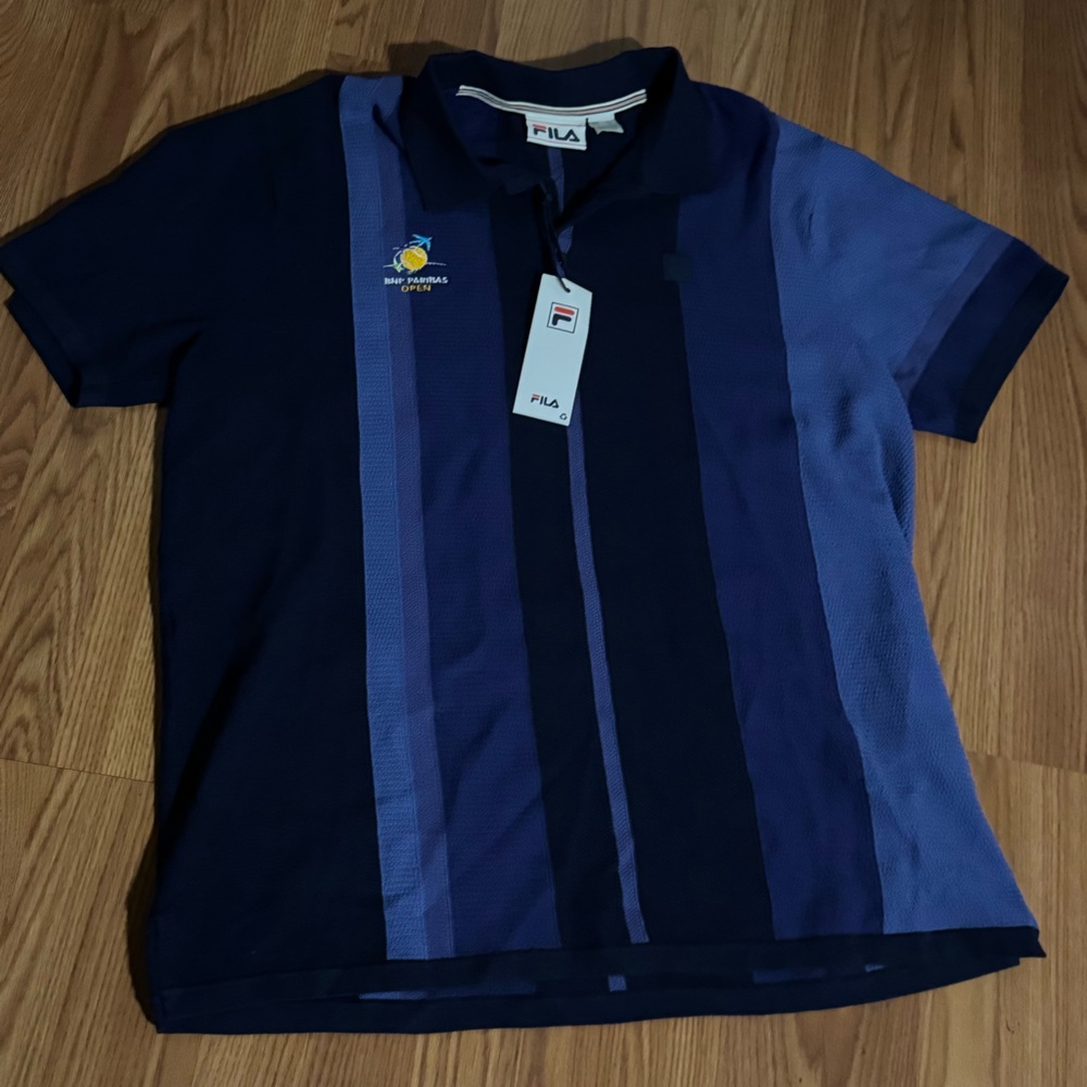 Fila BNP Paribas‎ Open Navy Blue Striped Palazzo Polo Shirt Size XL NWT Sporty